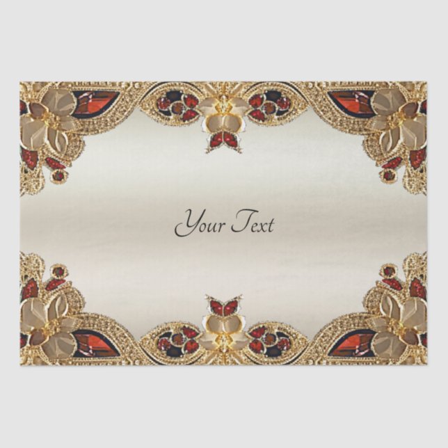 Ouro Flores Papel Tecido Gemstone Vermelho (Frente )