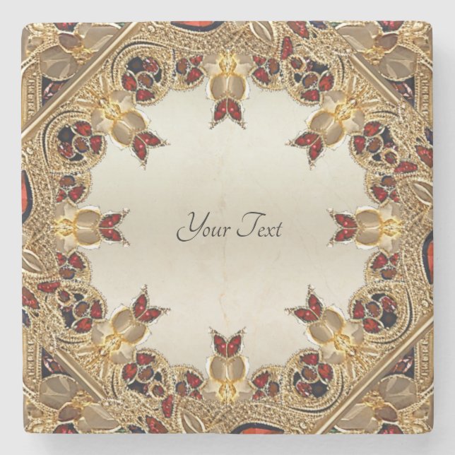 Ouro Flores  Porta copos de Pedra Vermelha Gemston (Frente)