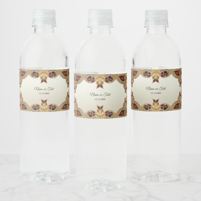 Ouro Flores Vermelho Gemstone Rótulo da Garrafa de (Garrafas)