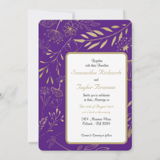 Ouro Folha Folha Floral Convite para Casamento Flo