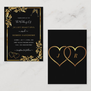 Ouro Frame Hearts Love Toast Wedation Convite