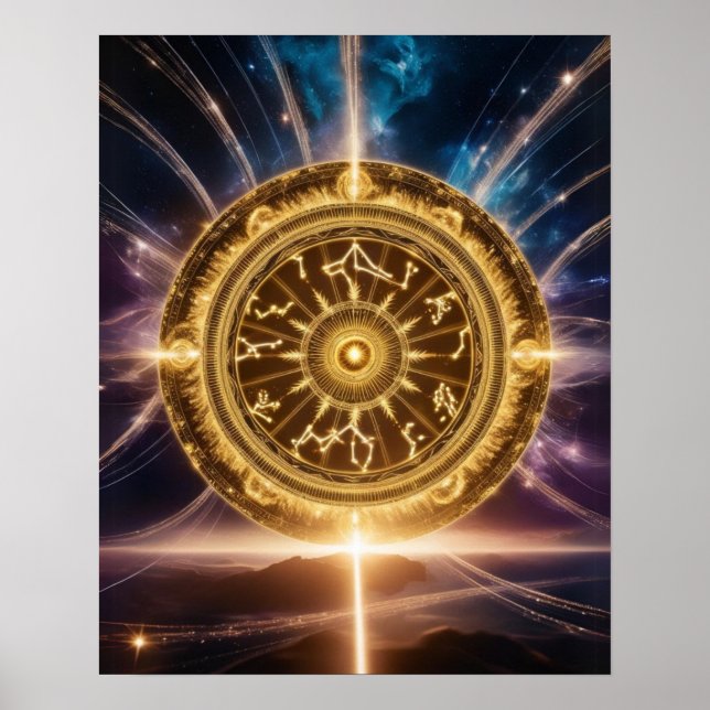 Ouro Galaxy Zodiac Mandala | Poster de luxo (Frente)