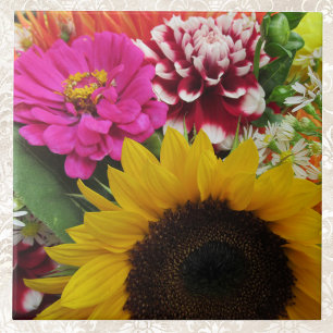 Ouro Girassol e Zinnia Roxo Azulejo Decorativo