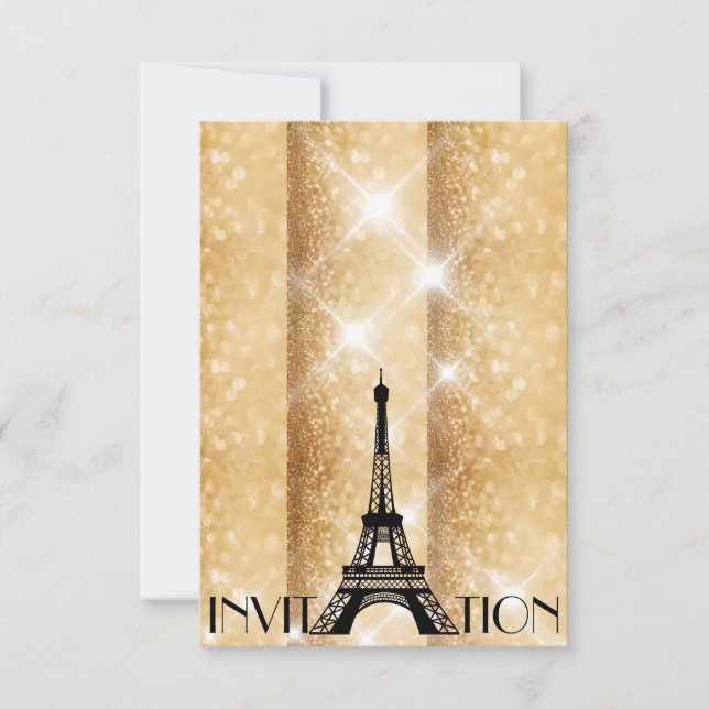 Ouro Glitter Personalizado Convite de Paris (Frente)