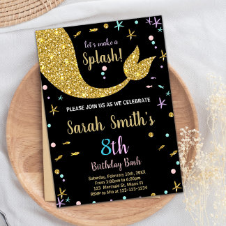 Ouro Glitter Sereia — Convites de Aniversário