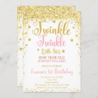 Ouro Glitter Twinkle Little Star Convite de Aniver