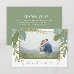 Ouro Greenery Flat Weding Cartões de agradecimento