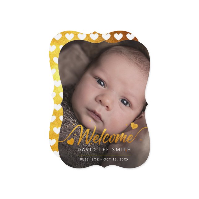 Ouro Hearts Baby Birth Anúncio de Foto (Frente/Verso In Situ)