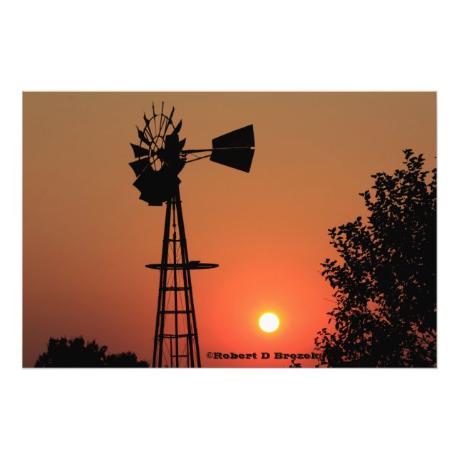 Ouro Kansas Sunset Windmill Foto Alargamento (Frente)