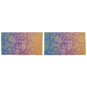Ouro Luxury Paisley em Azul, Púrpura e Laranja