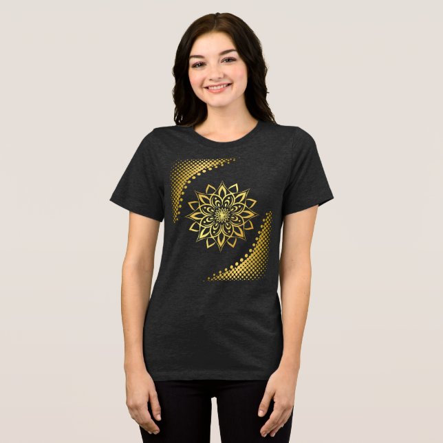 Ouro Mandala Camisa-T feminina (Frente Completa)