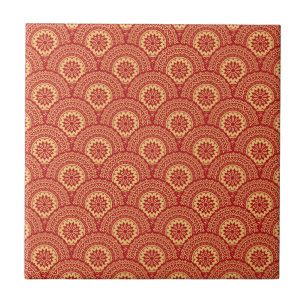Ouro mandala ondas em fundo vermelho