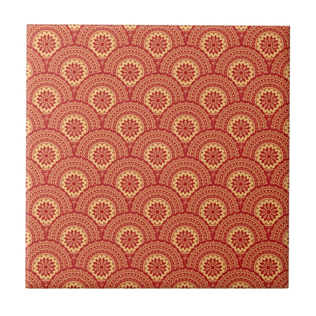 Ouro mandala ondas em fundo vermelho (Frente)