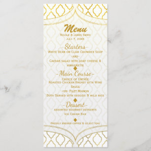 Ouro & menu Glam marroquino elegante branco do