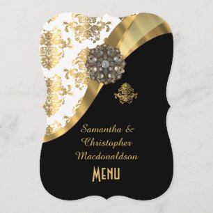 Ouro, menu preto e branco do casamento tema