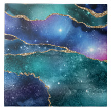 Ouro moderno de galáxias geodo azul verde