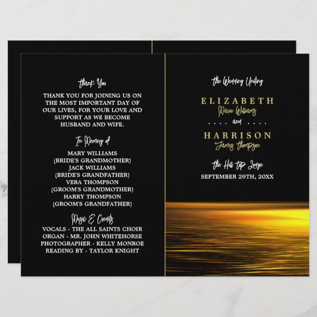 Ouro Ocean, Elegant Beach Weding Program (Frente/Verso)