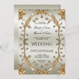 Ouro Ornamentado Flores Convite De Casamento
