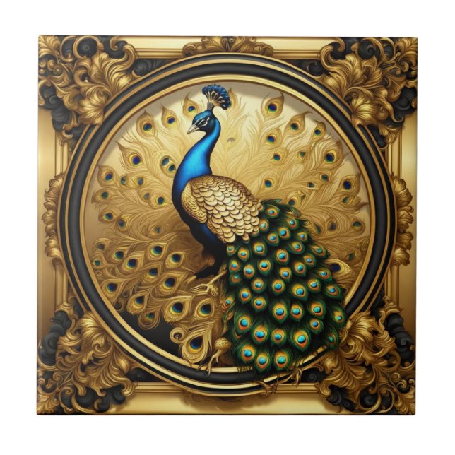 Ouro pavão e quadro ornamental negro (Frente)