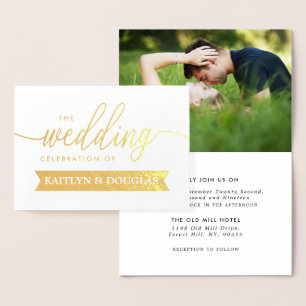 Ouro REAL moderno do convite do casamento do