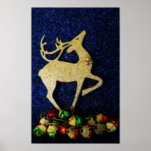 Ouro-Reindeer com Jingle Bells Poster