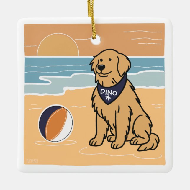 Ouro Retriever Beach Enfeites de natal (Frente)
