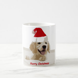 Ouro Retriever Puppy desejando uma caneca de Natal