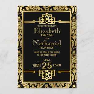 Ouro Romance 1920 Art Deco Convite para Casamento