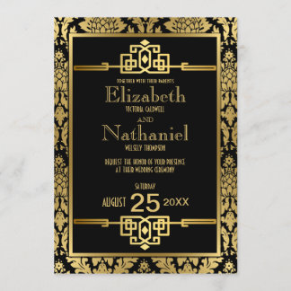 Ouro Romance 1920 Art Deco Convite para Casamento