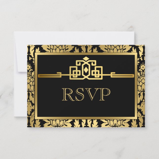 Ouro Romance Art Deco RSVP Card V2 (Frente)