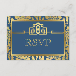 Ouro Romance Art Deco RSVP Card V2 | Teal