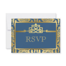 Ouro Romance Art Deco RSVP Card V2 | Teal