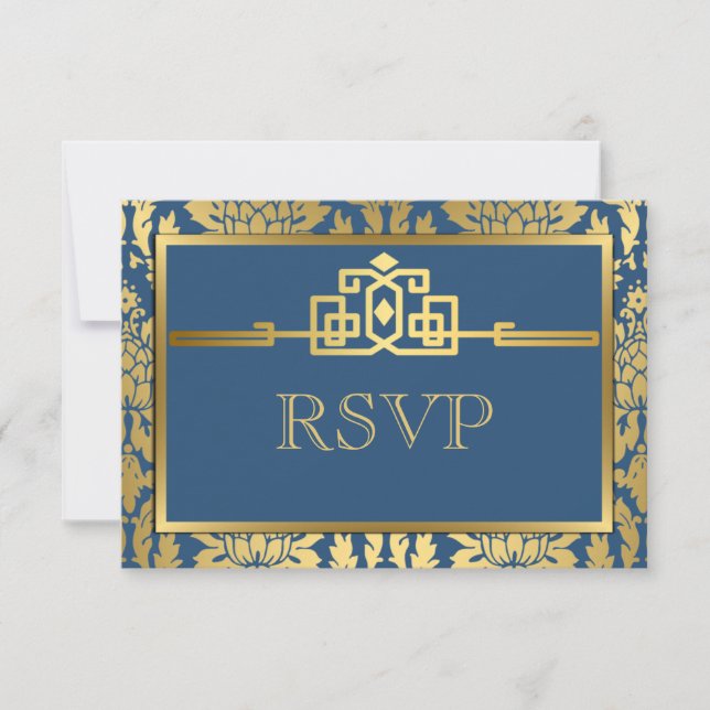 Ouro Romance Art Deco RSVP Card V2 | Teal (Frente)