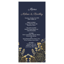 Ouro Romântico Marinho azul Menu Casamento