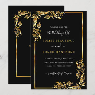 Ouro Sai do Convite Dourado de Casamento Preto