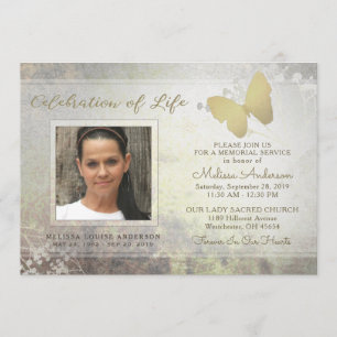 Ouro Shimmer Butterfly Serviço Memorial Convite