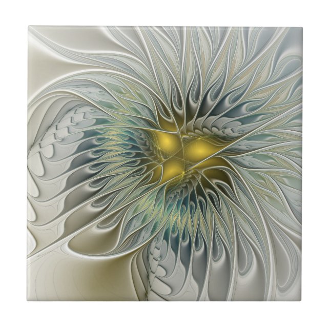 Ouro Silver Flower Fantasy Abstrato de Arte Fracta (Frente)