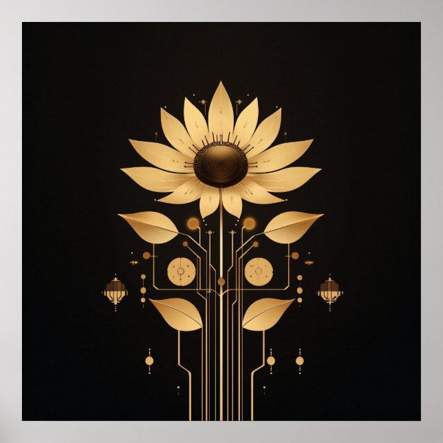 Ouro Tech Bloom - Solarpunk Art Poster (Frente)