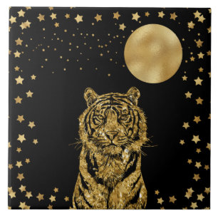 Ouro Tiger Stars e Lua em Preto