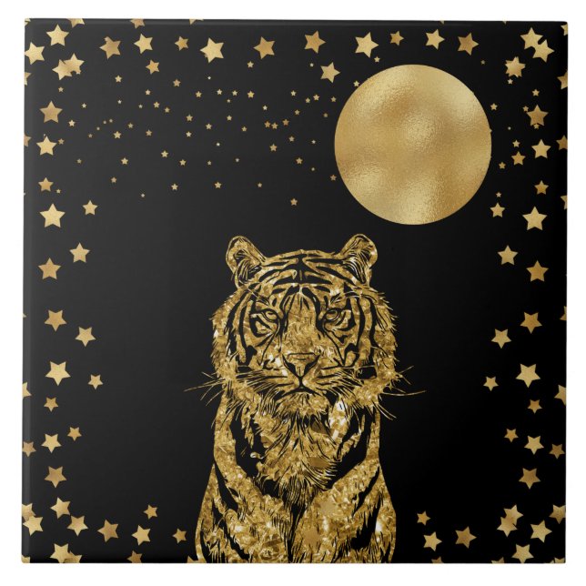 Ouro Tiger Stars e Lua em Preto (Frente)
