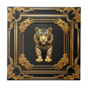 Ouro tigre e quadro decorativo preto