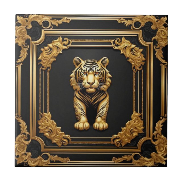Ouro tigre e quadro decorativo preto (Frente)