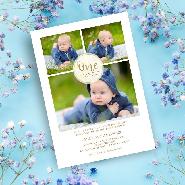 Ouro Um Ano Aniversário Bebê Três Fotos (Criador carregado)