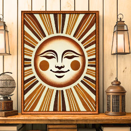 Ouro Vintage Boho Sun Wall Art Impressão