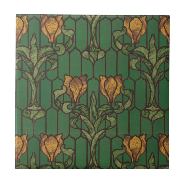 Ouro Vintage Tulips Art Nouveau Padrão Floral (Frente)