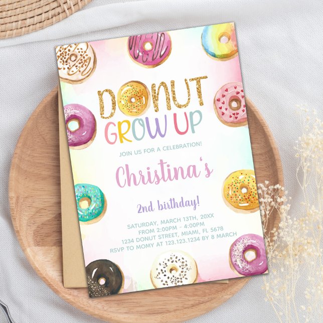 Ouros com brilho Rosquinha Convites de Aniversário (Golden Glitter Donut Birthday Invitations)