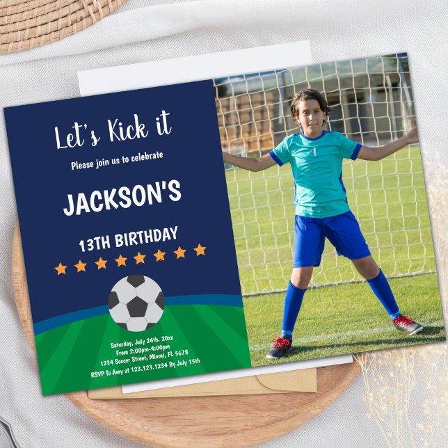 Ouros Stars Ball Futebol Soccer Convites de Aniver (Golden Stars Ball Soccer Birthday Invitations pho)