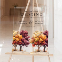 Outono Burgundy Árvores Casamento Bem-vindo