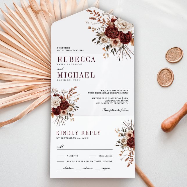 Outono Casamento Floral Rústico Borgonha (Criador carregado)