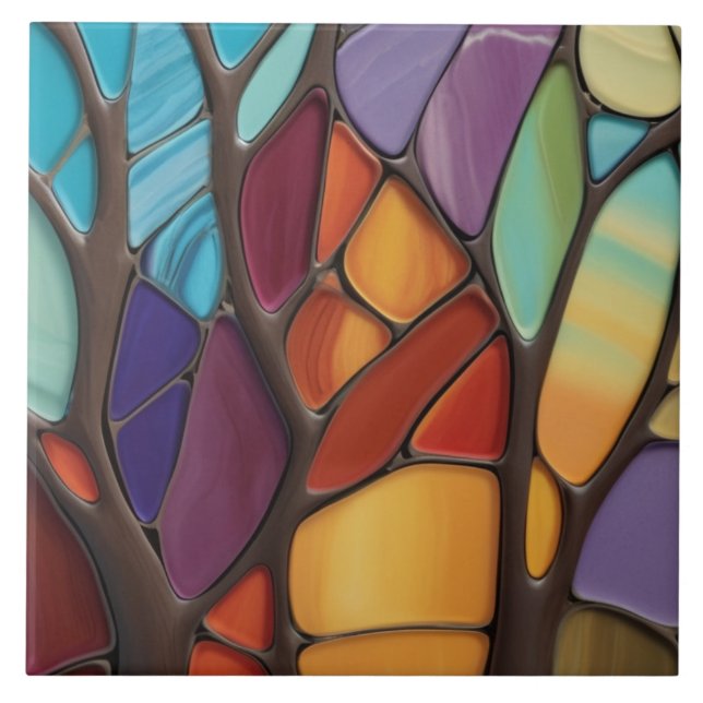 Outono - Faux Staink Glass Mosaic Abstrato Art (Frente)